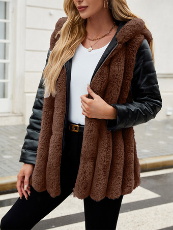 環境に優しいコート パッチワーク フード付き ベルト付き シックな冬用ジャケット