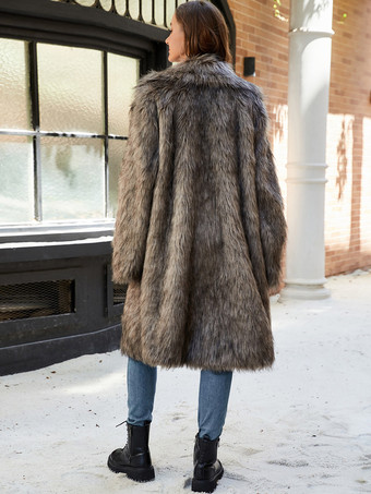 ロングエコフレンドリーファージャケットノッチドラペル冬レディースフェイクファーコート2025