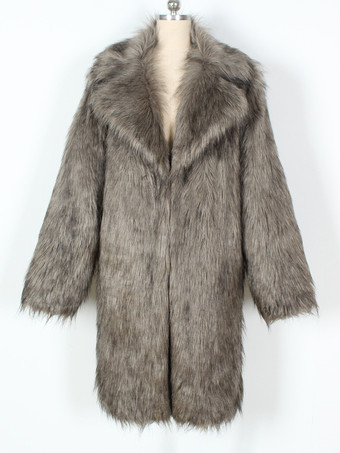 ロングエコフレンドリーファージャケットノッチドラペル冬レディースフェイクファーコート2025