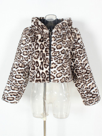 フェイクファーコート 長袖 シックなツートンカラー フード付き コーヒーブラウン 冬 環境に優しいファーコート