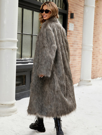 フェイクファーコート 長袖 エレガントなターンダウンカラー ブラック 冬 エコフレンドリーコート