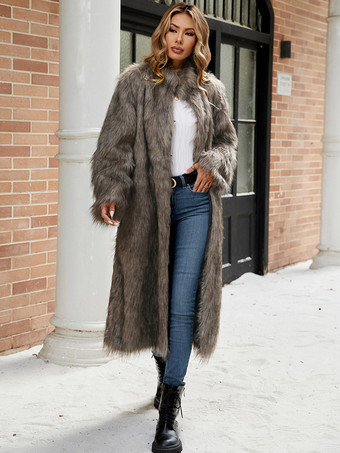 フェイクファーコート 長袖 エレガントなターンダウンカラー ブラック 冬 エコフレンドリーコート