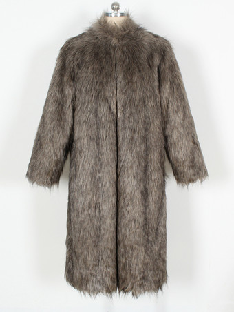 フェイクファーコート 長袖 エレガントなターンダウンカラー ブラック 冬 エコフレンドリーコート