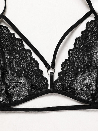 ブラックランジェリー 2ピース セクシー レース 刺繍 下着 ホルターネック ブラ ソング セット