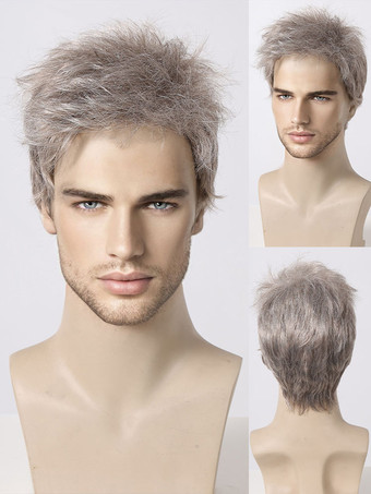 ライトグレー ショートストレート グレー メンズウィッグ ナチュラル コスプレウィッグ