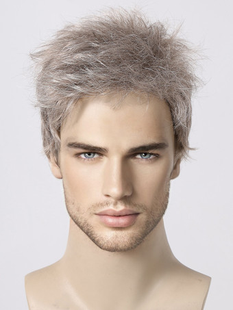 ショートストレート グレー メンズウィッグ ナチュラル コスプレウィッグ