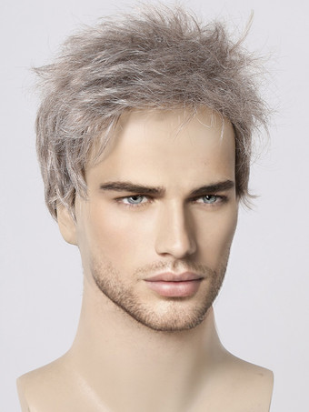 ショートストレート グレー メンズウィッグ ナチュラル コスプレウィッグ