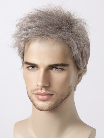 ショートストレート グレー メンズウィッグ ナチュラル コスプレウィッグ