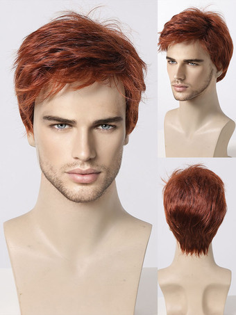 マホガニーバーガンディ メンズウィッグ ショートストレート ナチュラル コスプレウィッグ