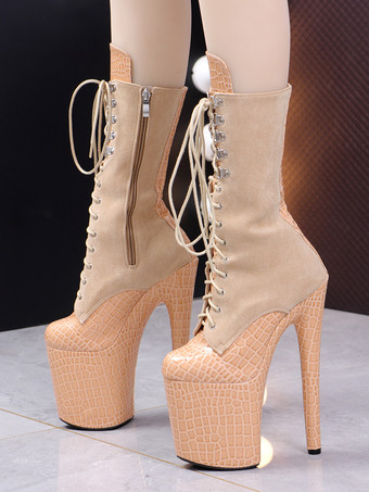 セクシーなハイヒールブーツ プラットフォーム レースアップ ポールダンスシューズ