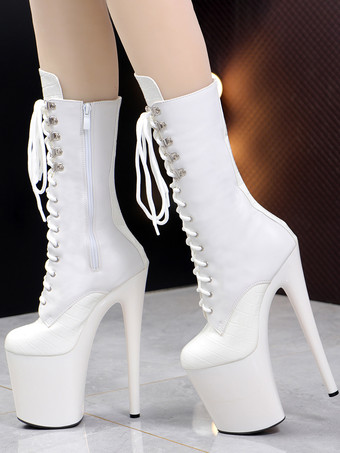 セクシーなハイヒールブーツ プラットフォーム レースアップ ポールダンスシューズ