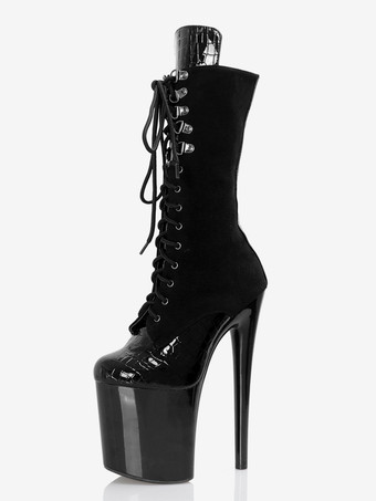 セクシーなハイヒールブーツ プラットフォーム レースアップ ポールダンスシューズ
