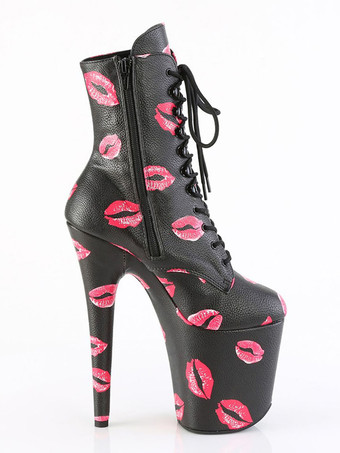 女性用セクシーブーツ ラウンドトゥ レースアップ キス スティレットヒール ポールダンス ピンク サイハイブーツ オーバーニーブーツ