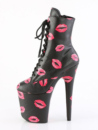 女性用セクシーブーツ ラウンドトゥ レースアップ キス スティレットヒール ポールダンス ピンク サイハイブーツ オーバーニーブーツ