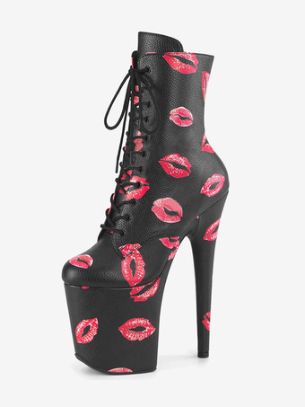 ブラック 女性用セクシーブーツ ラウンドトゥ レースアップ キス スティレットヒール ポールダンス ピンク サイハイブーツ オーバーニーブーツ