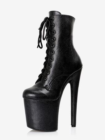 ブラック プラットフォーム セクシー ブーツ スティレットヒール ポールダンス ブーツ