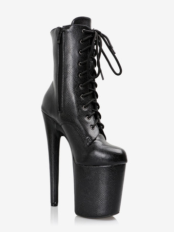 ブラック プラットフォーム セクシー ブーツ スティレットヒール ポールダンス ブーツ