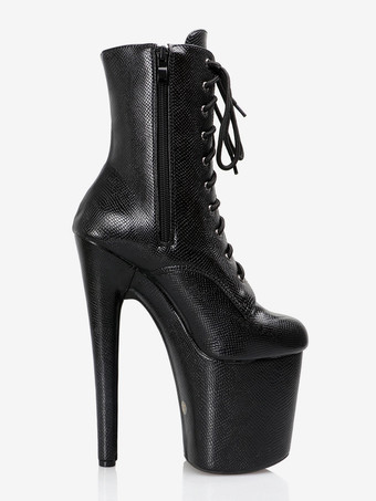 ブラック プラットフォーム セクシー ブーツ スティレットヒール ポールダンス ブーツ