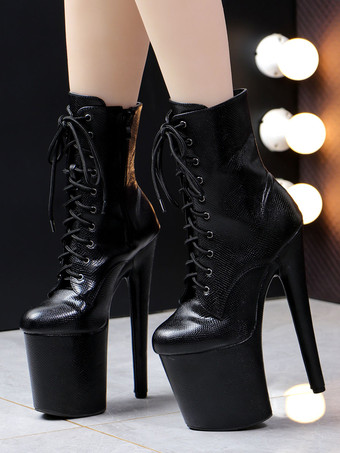 ブラック ブラック プラットフォーム セクシー ブーツ スティレットヒール ポールダンス ブーツ