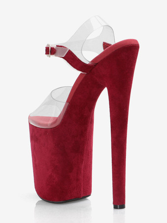 ハイヒール セクシー サンダル ダークネイビー プラットフォーム スエード ピープトゥ 3.9" バックル 7.9" セクシー シューズ