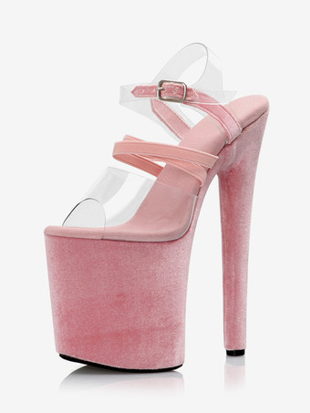 Sandali sexy per donna con plateau in pelle scamosciata rosa 39" con fibbia 79" scarpe sexy