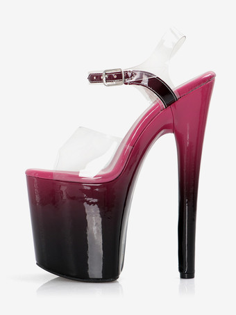 女性用セクシーサンダル ディープアプリコット PUレザー ピープトゥ 3.9インチ バックル 7.9インチ セクシーシューズ