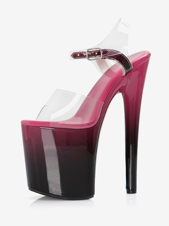 女性用セクシーサンダル ディープアプリコット PUレザー ピープトゥ 3.9インチ バックル 7.9インチ セクシーシューズ