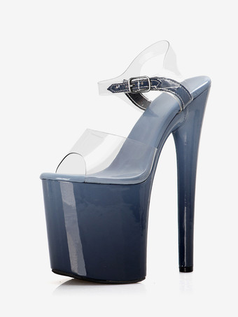 女性用セクシーサンダル ディープアプリコット PUレザー ピープトゥ 3.9インチ バックル 7.9インチ セクシーシューズ