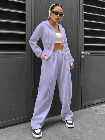 ラベンダーカラーフード付きの快適なツーピーストラックスーツ（カジュアル＆アスレチックウェア 2025）