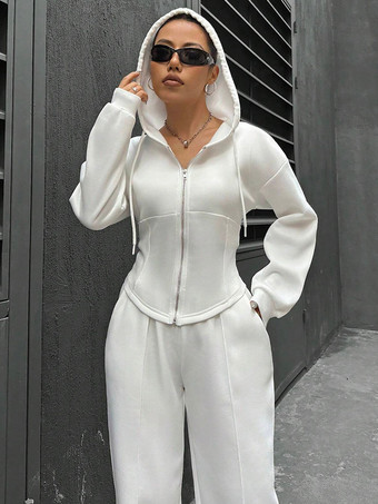 ホワイト フード付きの快適なツーピーストラックスーツ（カジュアル＆アスレチックウェア 2025）