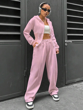 ピンクフード付きの快適なツーピーストラックスーツ（カジュアル＆アスレチックウェア 2025）