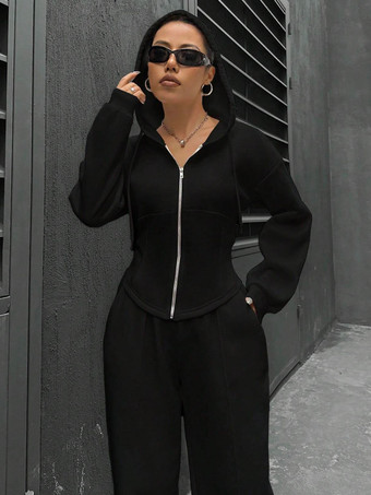 ブラック フード付きの快適なツーピーストラックスーツ（カジュアル＆アスレチックウェア 2025）