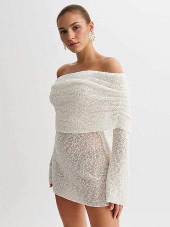 ニットドレス モダン アクリル ロングスリーブ バトーネック