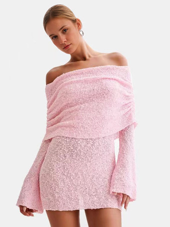 ニットドレス モダン アクリル ロングスリーブ バトーネック