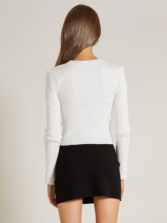 レディース プルオーバー ブラック ジュエルネック 長袖 アクリル セーター