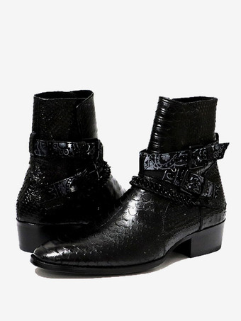 メンズ チェルシーブーツ ブラック 牛革 ポインテッドトゥ アンクル プロムブーツ