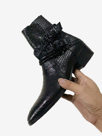 メンズ チェルシーブーツ ブラック 牛革 ポインテッドトゥ アンクル プロムブーツ