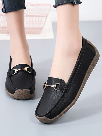 SchwarzLässige flache Damenschuhe mit runder Zehenpartie zum Reinschlüpfen