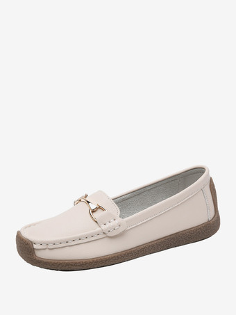 milchweißLässige flache Damenschuhe mit runder Zehenpartie zum Reinschlüpfen