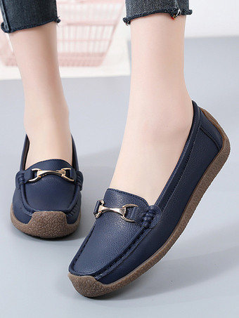 Dunkelblau Lässige flache Damenschuhe mit runder Zehenpartie zum Reinschlüpfen