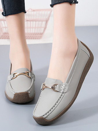 Hellgrau Lässige flache Damenschuhe mit runder Zehenpartie zum Reinschlüpfen