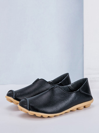 Black Black Casual Shoes For Women Round Toe Slip On Flat Shoes