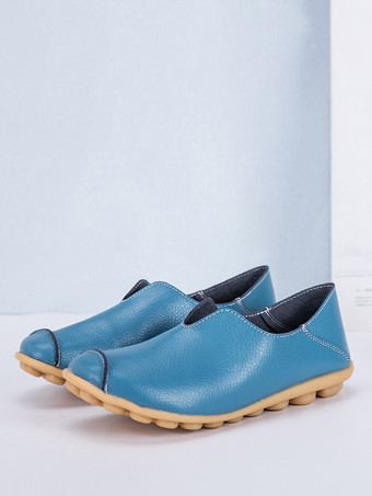 Blue Black Casual Shoes For Women Round Toe Slip On Flat Shoes