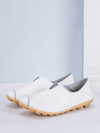 White Black Casual Shoes For Women Round Toe Slip On Flat Shoes