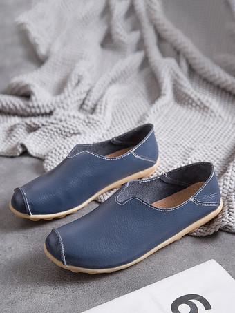 Deep Blue Black Casual Shoes For Women Round Toe Slip On Flat Shoes