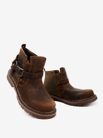 メンズ ワークブーツ チェルシーブーツ 牛革 クラシック コーヒーブラウン アンクル ショートブーツ