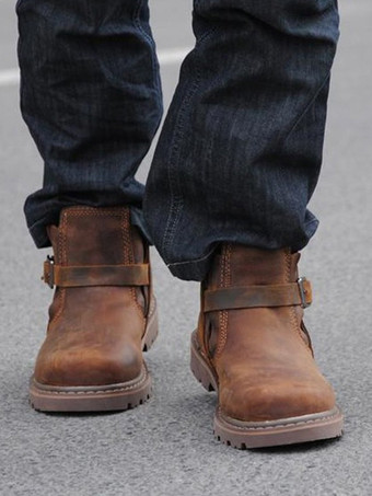 メンズ ワークブーツ チェルシーブーツ 牛革 クラシック コーヒーブラウン アンクル ショートブーツ