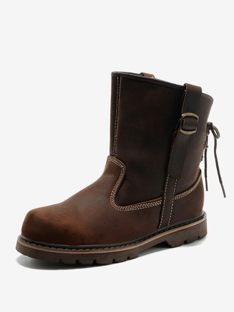 ディープブラウンメンズ マーティン スリップオン クラシック コーヒーブラウン レトロ ワーク アンクル ショートブーツ