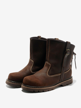 メンズ マーティン スリップオン クラシック コーヒーブラウン レトロ ワーク アンクル ショートブーツ