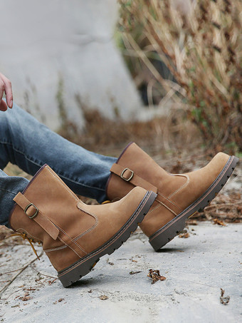 メンズ マーティン スリップオン クラシック コーヒーブラウン レトロ ワーク アンクル ショートブーツ